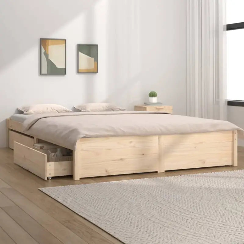 Houten bedframe van massief grenenhout met levering bevat - Naturel / 180 x 200 cm - Bedden & bedframes
