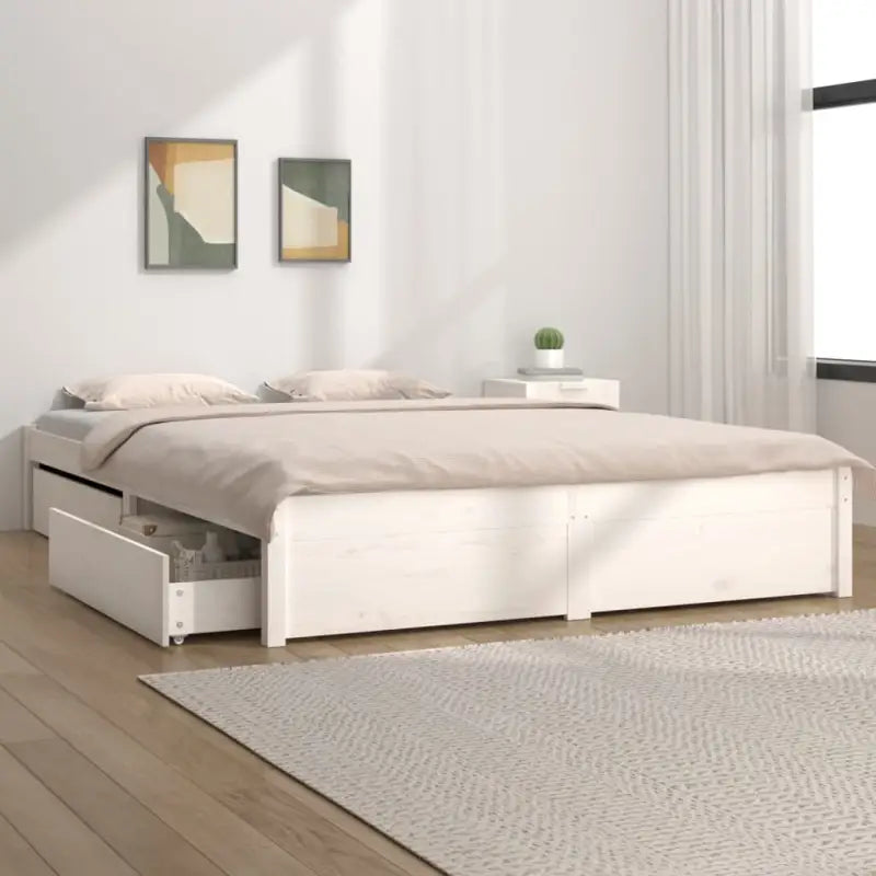 Houten bedframe van massief grenenhout met levering bevat - Wit / 150 x 200 cm - Bedden & bedframes