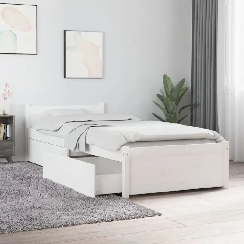 Houten bedframe van massief grenenhout met levering bevat - Wit / 75 x 190 cm - Bedden & bedframes