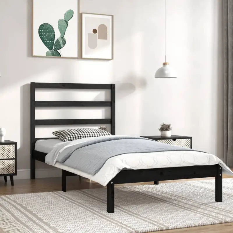 Houten bedframe van massief grenenhout met levering bevat - Zwart / 100 x 200 cm - Bedden & bedframes