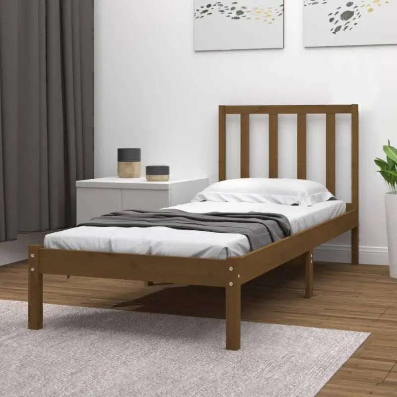 Houten bedframe van massief grenenhout met tijdloos ontwerp - Honingbruin / 100 x 200 cm - Bedden & bedframes