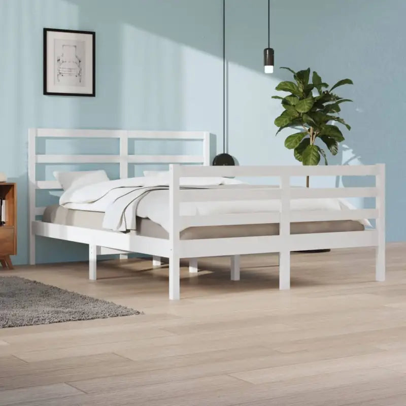 Houten bedframe van massief grenenhout met tijdloos ontwerp - Wit / 140 x 200 cm - Bedden & bedframes