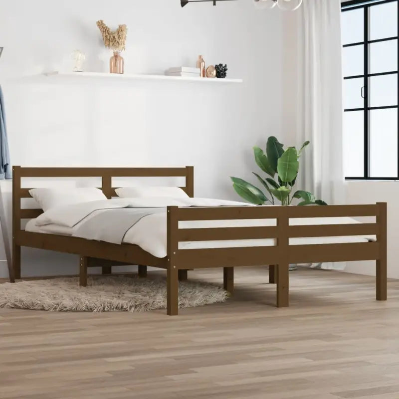 Houten bedframe van massief grenenhout voor een moderne slaapkamer - Honingbruin / 150 x 200 cm - Bedden & bedframes