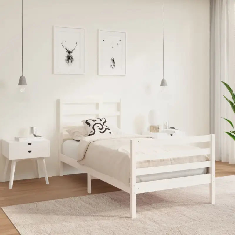Houten bedframe van massief grenenhout voor een moderne slaapkamer - Wit / 90 x 190 cm - Bedden & bedframes