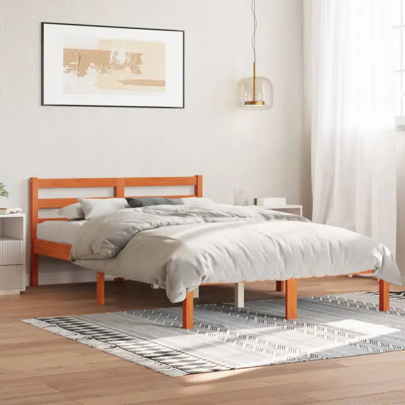 Houten bedframe van massief grenenhout voor een moderne slaapkamer - Wasbruin / 140 x 200 cm - Bedden & bedframes