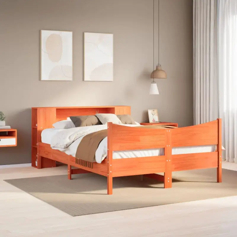 Houten bedframe van massief grenenhout voor een moderne slaapkamer - Wasbruin / 135 x 190 cm - Bedden & bedframes