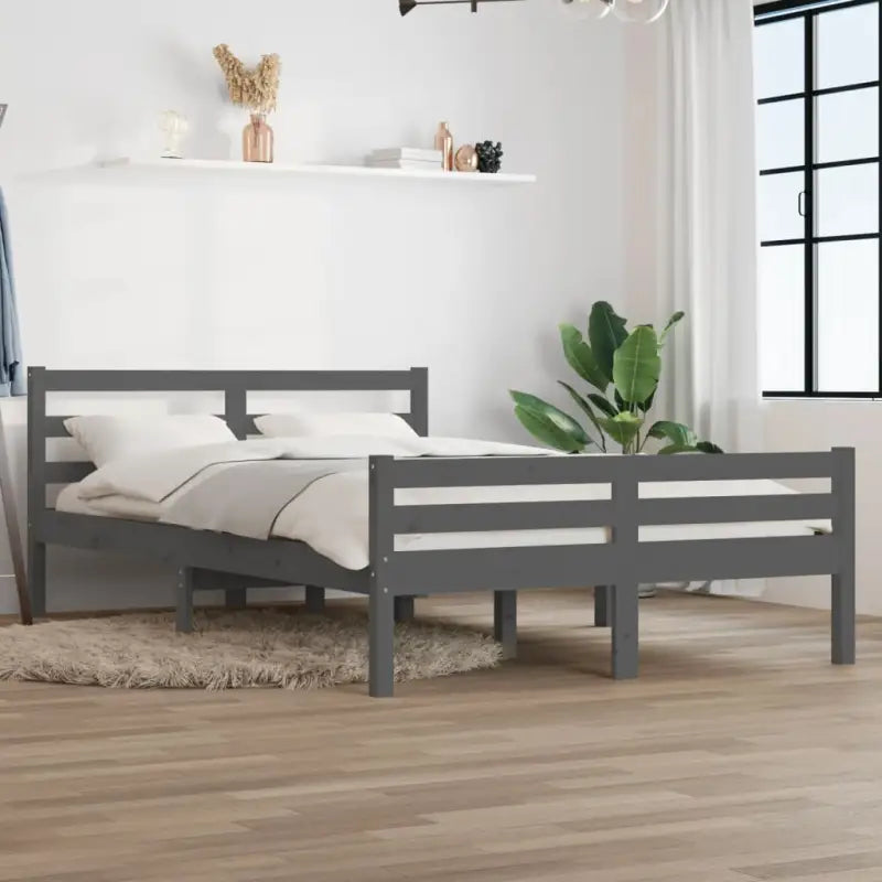 Houten bedframe van massief grenenhout voor een moderne slaapkamer - Grijs / 120 x 200 cm - Bedden & bedframes