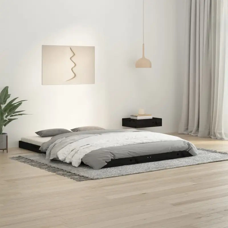 Houten bedframe van massief grenenhout voor een moderne slaapkamer - Zwart / 135 x 190 cm - Bedden & bedframes