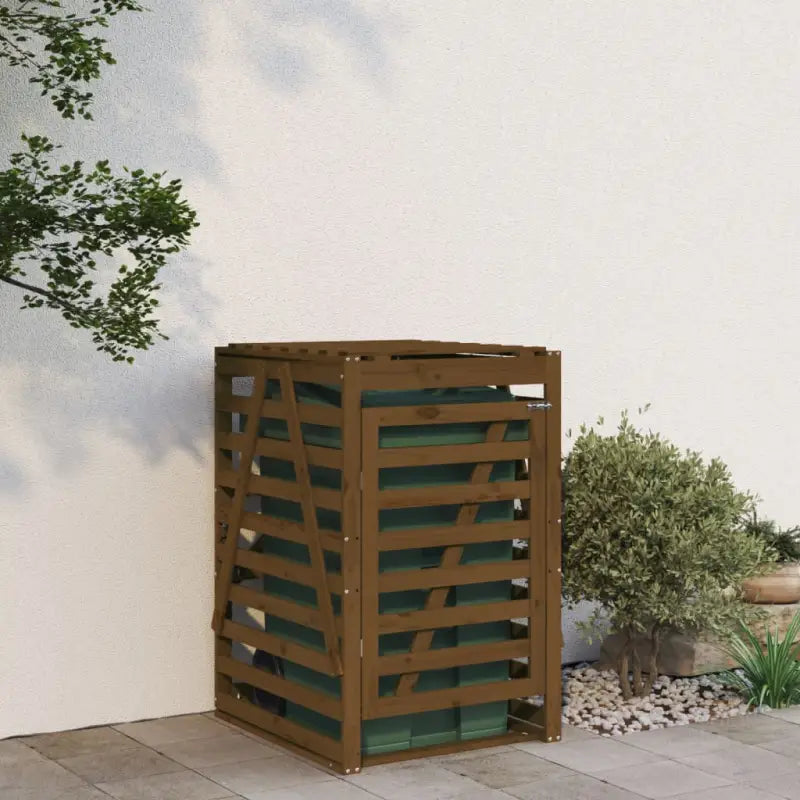 Houten berging voor afvalcontainer van massief grenenhout - Honingbruin grenenhout / 84 x 90 x 128.5 cm / 1