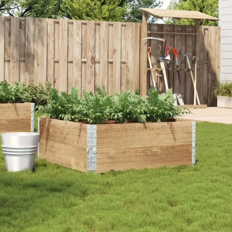 Houten bloempot van massief grenenhout met open bodem en gegalvaniseerde scharnieren - Naturel / 100 x 100 x 41 cm / 1