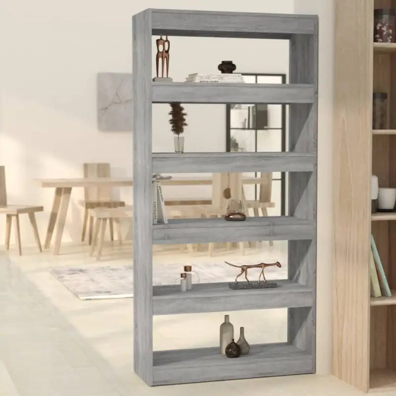 Houten boekenkast met bewerkt hout en strak design voor interieur - Grijs sonoma / 1 - Boekenkasten