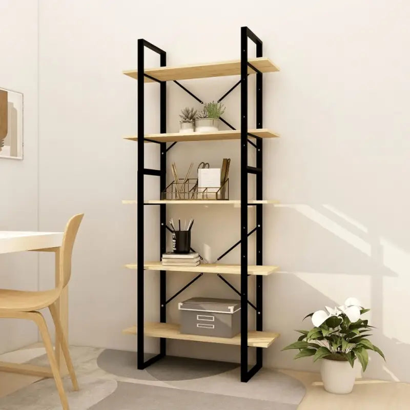 Houten boekenkast met metalen frame levering bevat modern industrieel design - Zwart en lichtbruin / 1 / 80 cm
