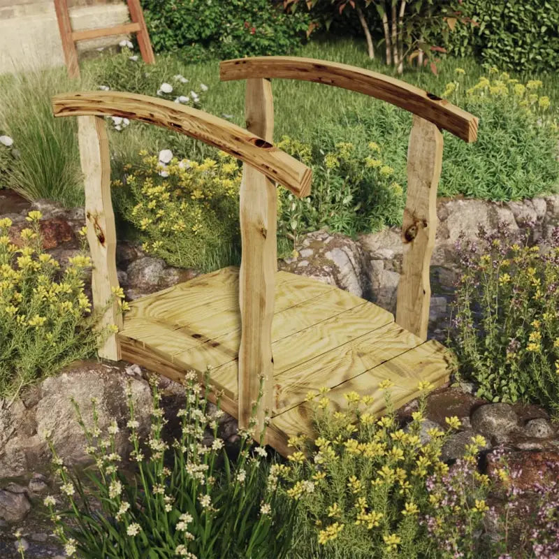Houten brug van massief grenenhout voor de tuin - 110 x 74 x 105 cm / Met leuning - Tuinbruggen