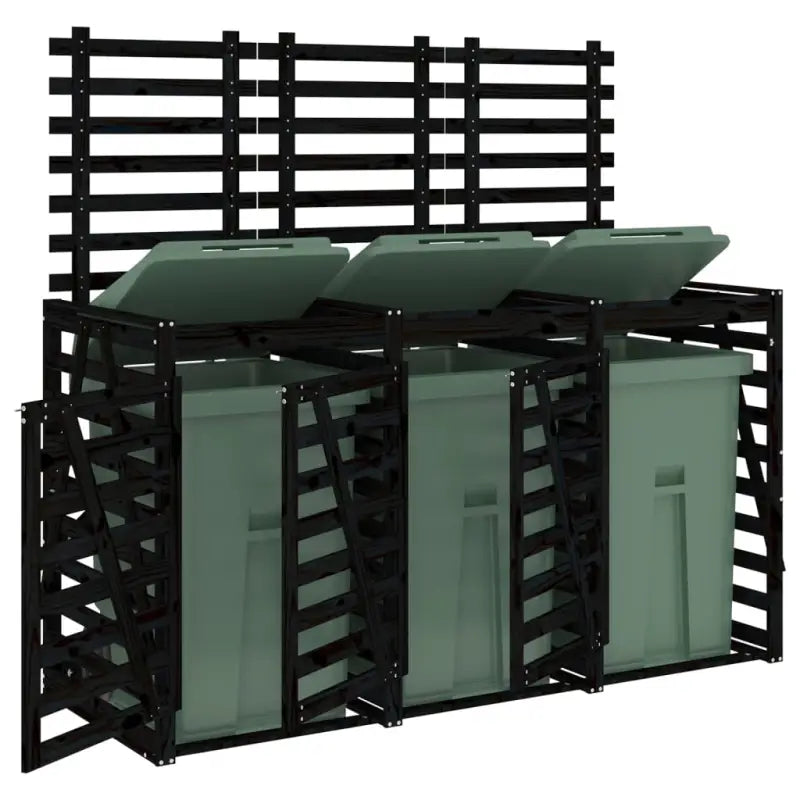 Houten containerberging van massief grenenhout voor tuinafval - Zwart grenenhout / 1 - Containerbergingen