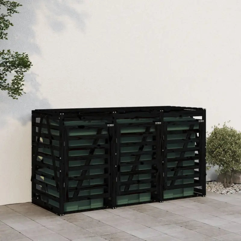 Houten containerberging van massief grenenhout voor tuinafval - Zwart grenenhout / 1 - Containerbergingen