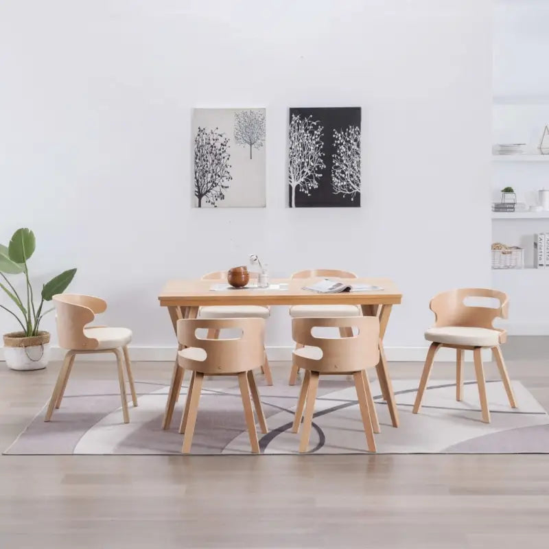 Houten frame eetkamerstoel met levering bevat voor een moderne uitstraling - Crème en lichtbruin / 6 - Eetkamerstoelen