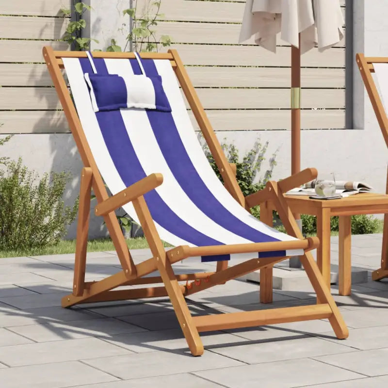 Houten frame tuinstoel voor tuin strand en camping - Blauw en wit / 1 / Met armleuning - Tuinstoelen