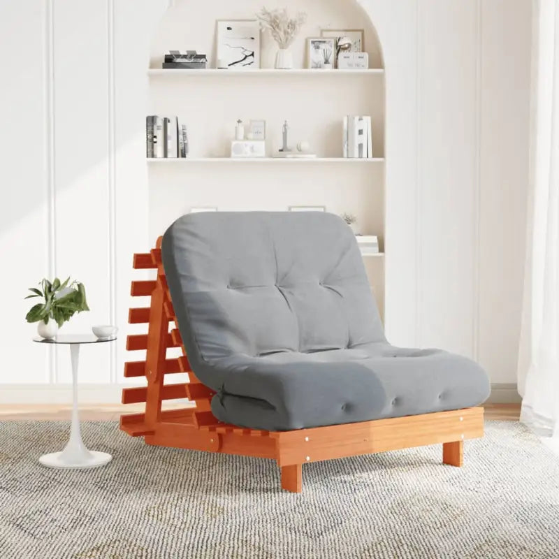 Houten futon slaapbank met verstelbare rugleuning voor comfort en veelzijdigheid - Wasbruin / 80 x 206 x 11 cm - Futons