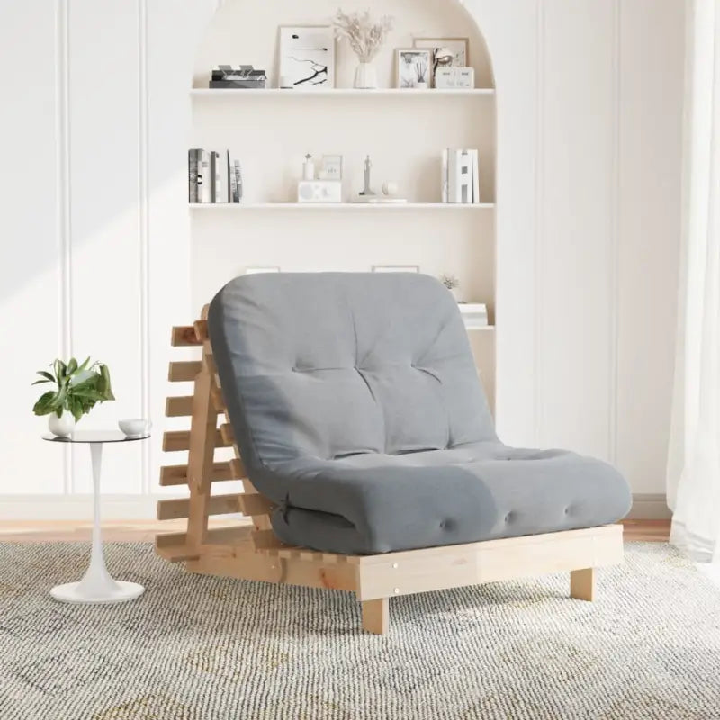 Houten futon slaapbank met verstelbare rugleuning voor comfort en veelzijdigheid - Natuurlijk grenenhout / 90 x 206 x