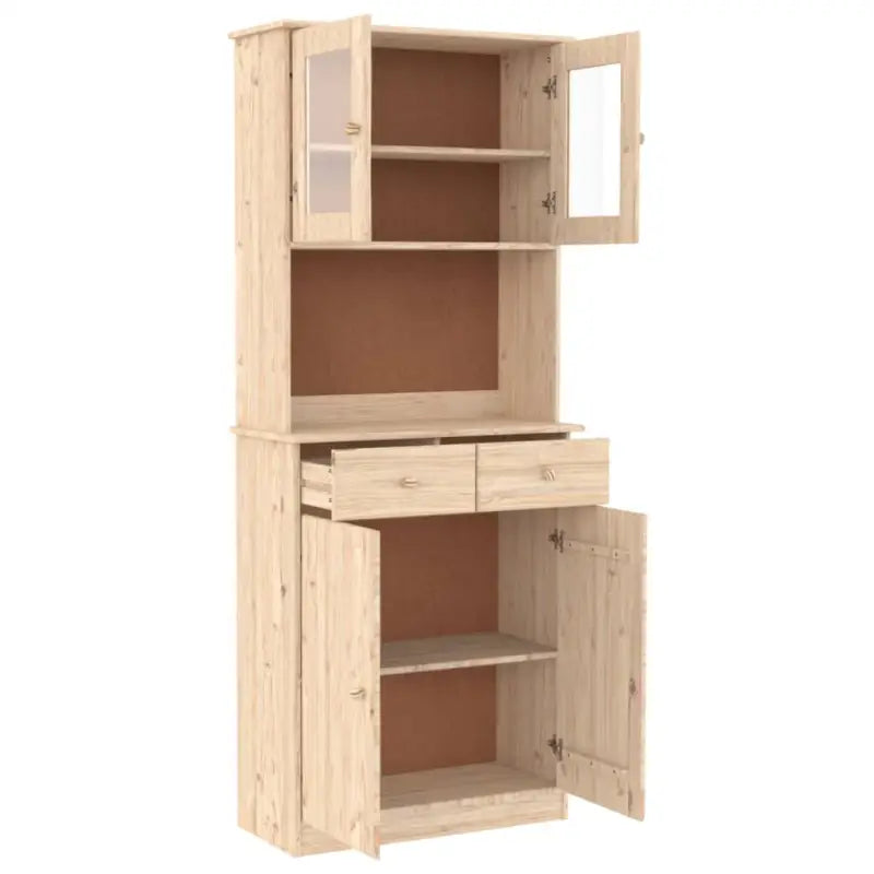 Houten hoge kast van massief grenenhout met houten knoppen - Dressoirs & buffetkasten