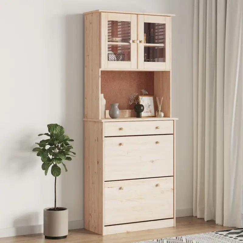 Houten hoge kast van massief grenenhout met houten knoppen - Naturel / 1 - Dressoirs & buffetkasten