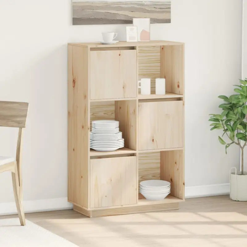 Houten hoge kast van massief grenenhout met rustieke uitstraling - Naturel / 1 - Dressoirs & buffetkasten