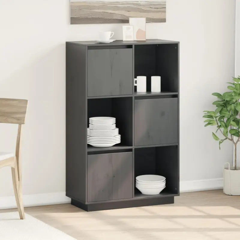 Houten hoge kast van massief grenenhout met rustieke uitstraling - Grijs / 1 - Dressoirs & buffetkasten