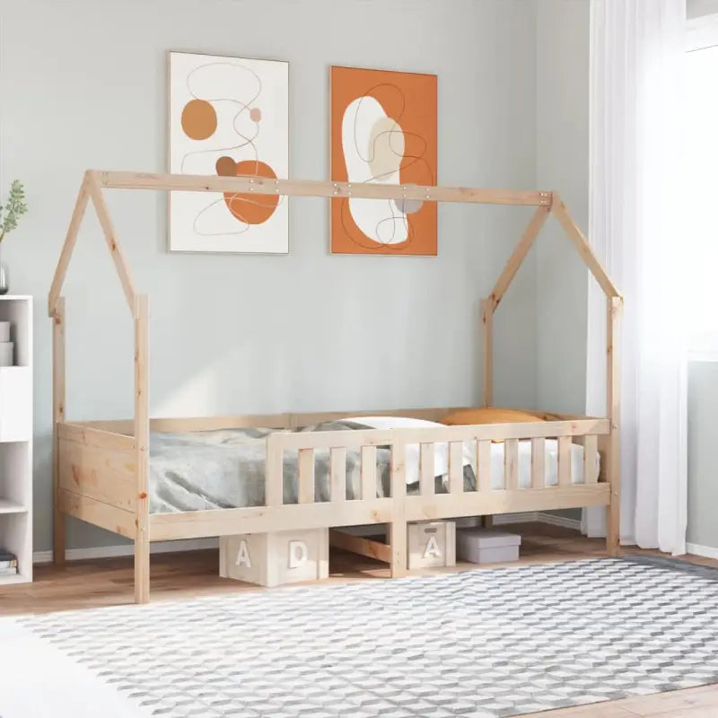 Houten kinderbedframe met open dakstructuur en massief grenenhout - Bruin / 90 x 200 cm - Bedden & bedframes