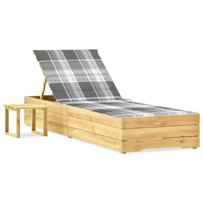 Houten Ligstoelen met Kussen en Tafeltje voor Buitenruimte - Grijs ruitpatroon / 1 - Ligstoelen