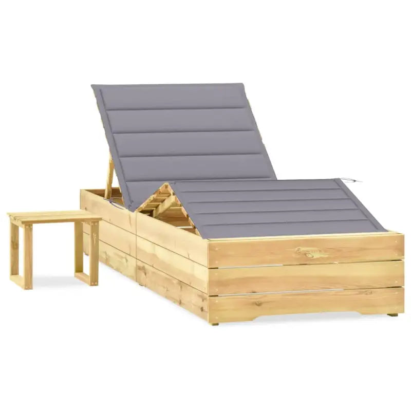 Houten Loungebed met Kussen en Tafeltje voor Buiten - Grijs / 1 - Ligstoelen