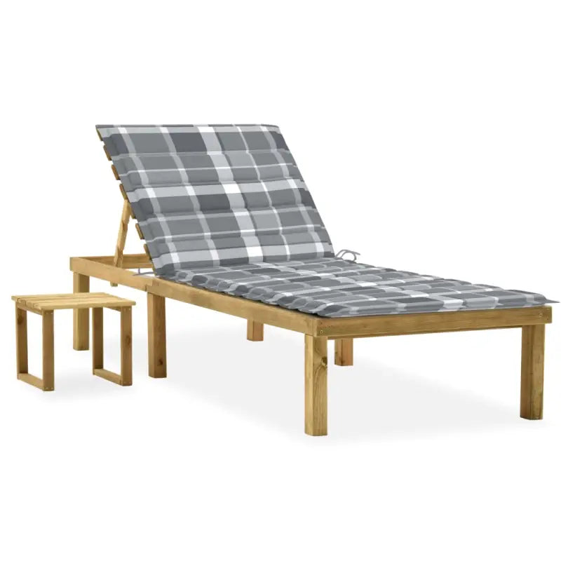 Houten Loungebed met Kussen en Tafeltje voor Buiten - Grijs ruitpatroon / 1 - Ligstoelen