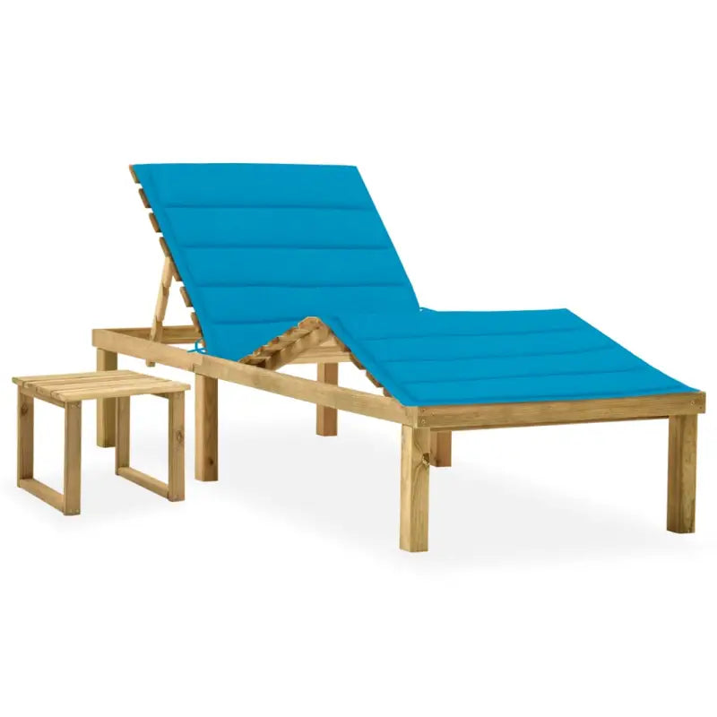 Houten loungebed met kussen en tafeltje voor een rustieke buitenruimte - Blauw / 1 - Ligstoelen