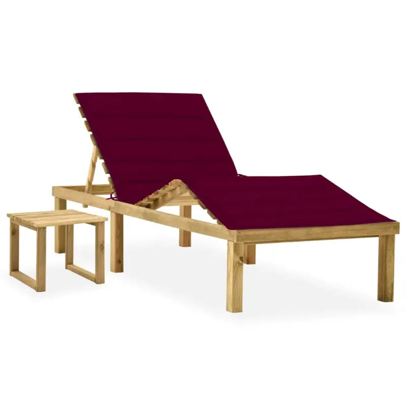 Houten loungebed met kussen en tafeltje voor een rustieke buitenruimte - Wijnrood / 1 - Ligstoelen