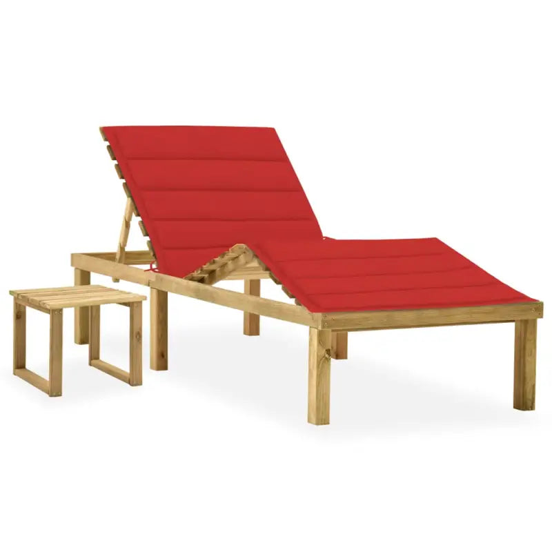 Houten loungebed met kussen en tafeltje voor een rustieke buitenruimte - Rood / 1 - Ligstoelen