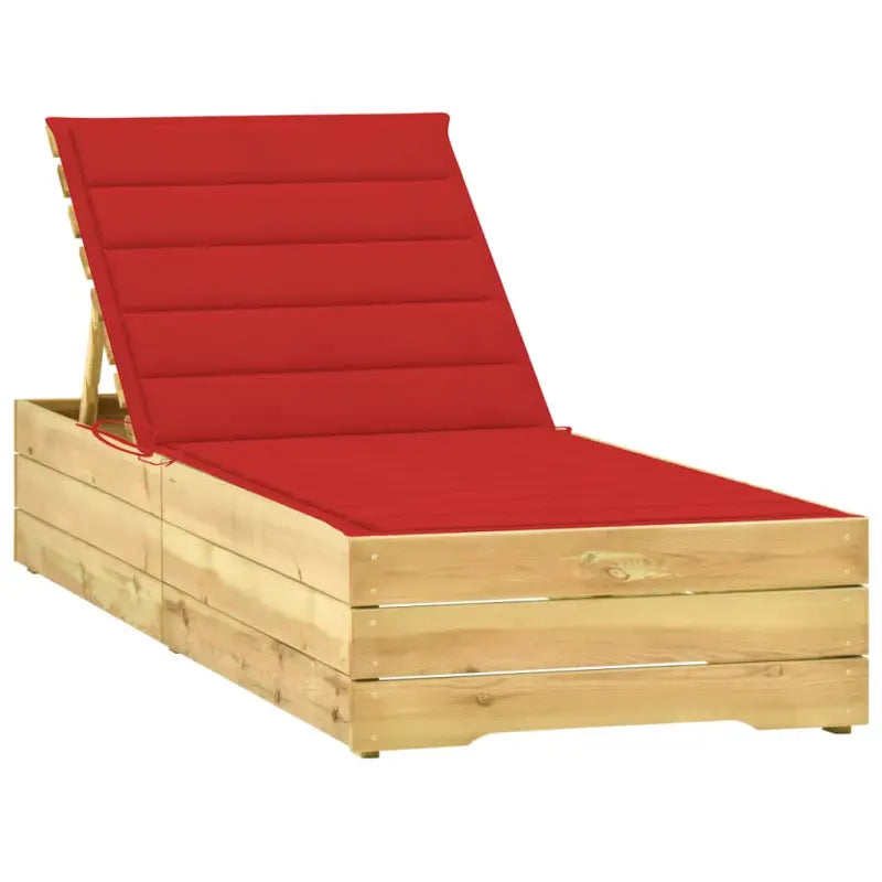 Houten loungebed met kussen voor stijlvolle buitenruimtes - Rood / 1 - Ligstoelen