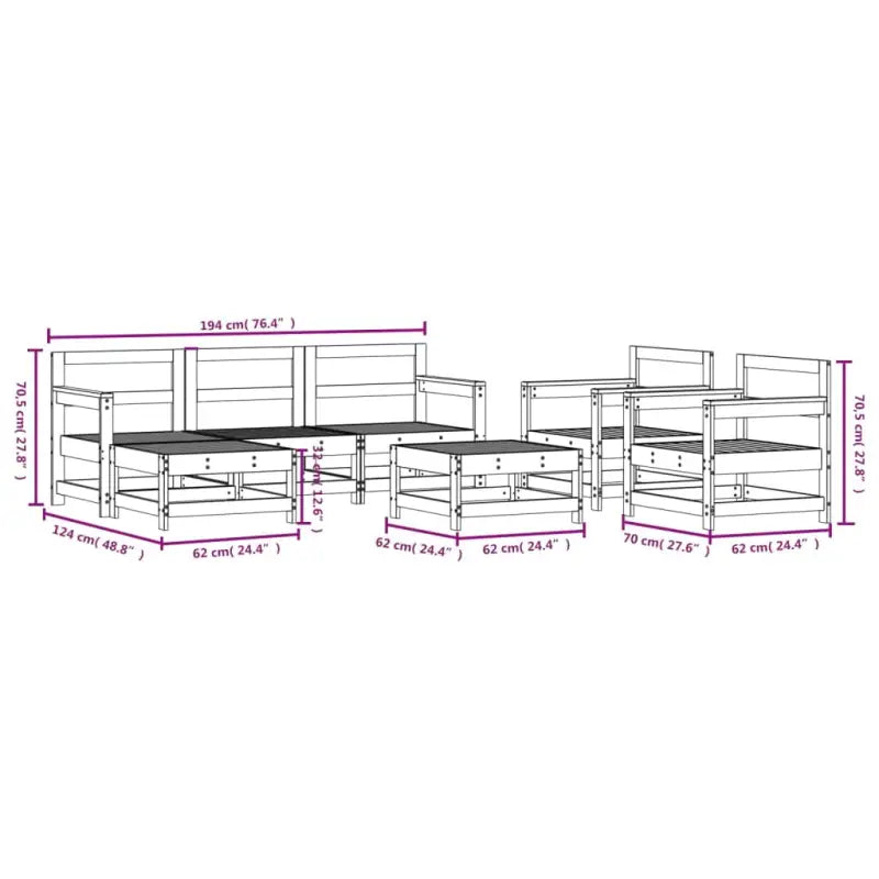 Houten loungeset van geïmpregneerd grenenhout met voetenbank en salontafel - Tuinsets