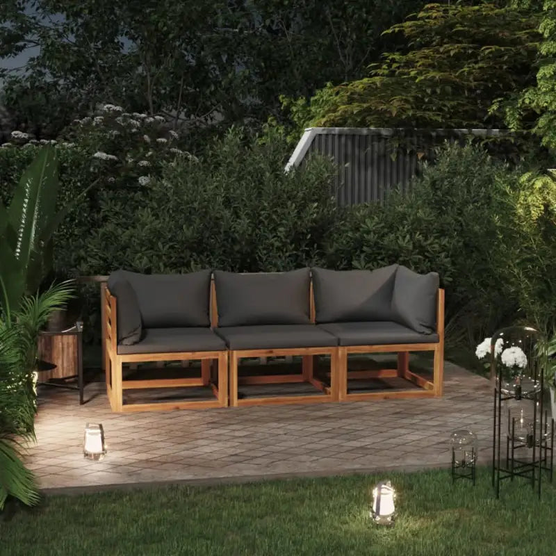 Houten Loungeset van massief acaciahout voor tuinplezier - Donkergrijs / 2x hoek + midden - Tuinsets
