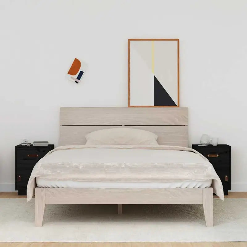 Houten nachtkastjes van massief grenenhout voor elegante interieurs - Zwart / 2 - Nachtkastjes