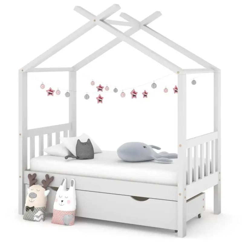 Houten peuterbed met lade in massief grenenhout met boomhut-stijl - Wit / 70 x 140 cm / 1 lade - Peuter- & kinderbedden