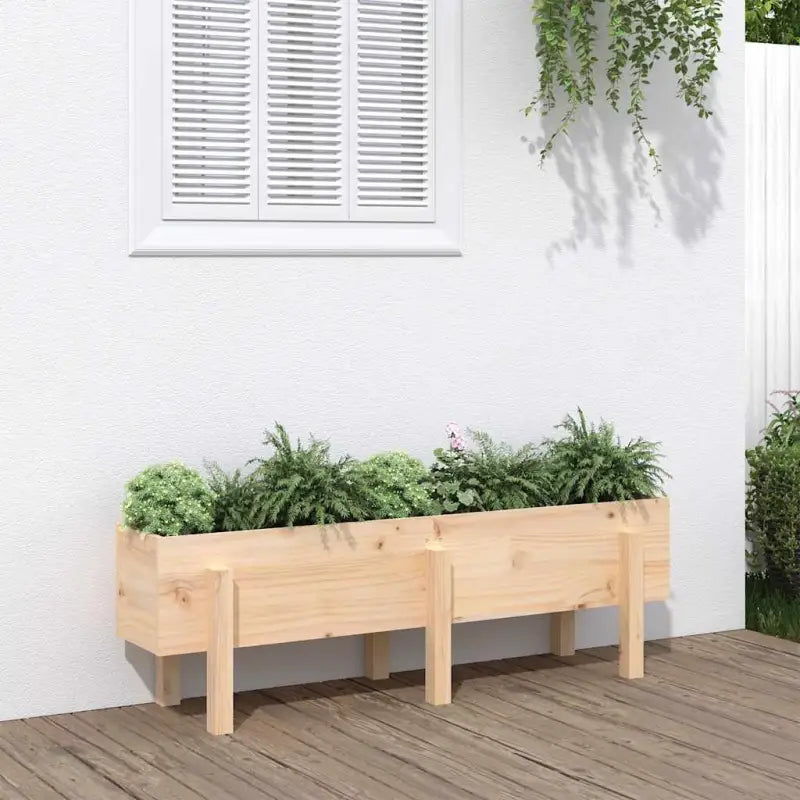 Houten plantenbak van massief grenenhout voor tuin en balkon - Natuurlijk grenenhout / 121 x 30 x 38 cm / 1