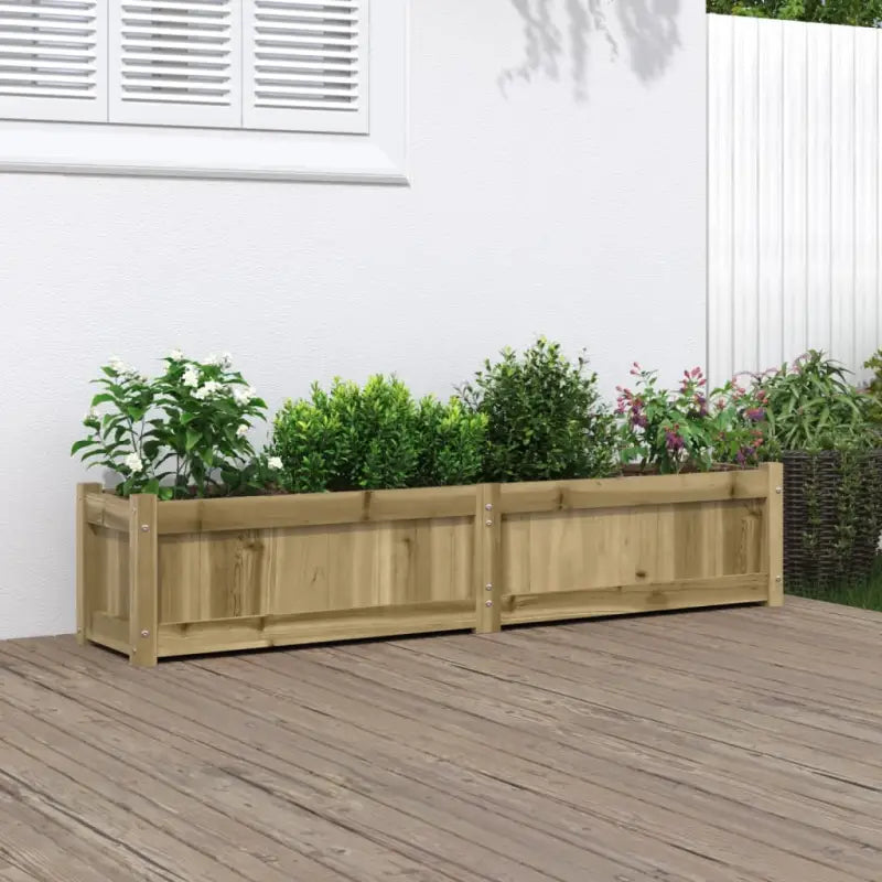 Houten plantenbak van massief grenenhout voor tuin en balkon decoratie - Naturel geïmpregneerd / 1 - Bloempotten &