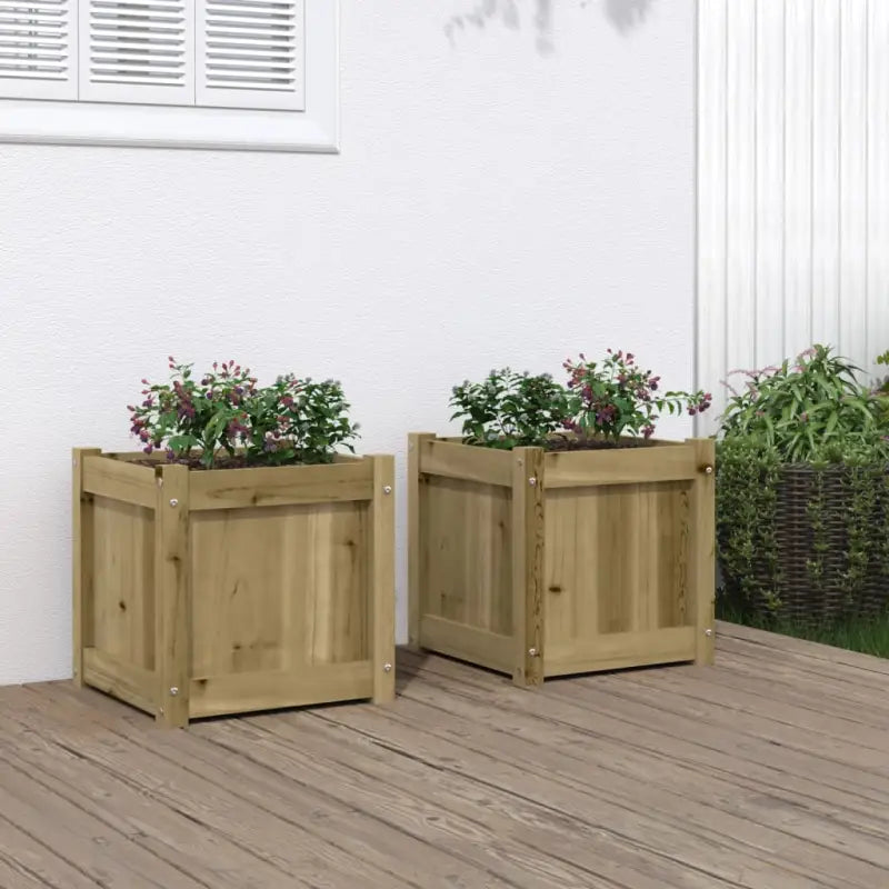 Houten plantenbak van massief grenenhout voor tuin en balkon - Naturel geïmpregneerd / 2 - Bloempotten & plantenbakken
