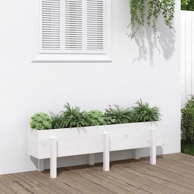 Houten plantenbak van massief grenenhout voor tuin en balkon - Wit grenenhout / 121 x 30 x 38 cm / 1 - Bloempotten &