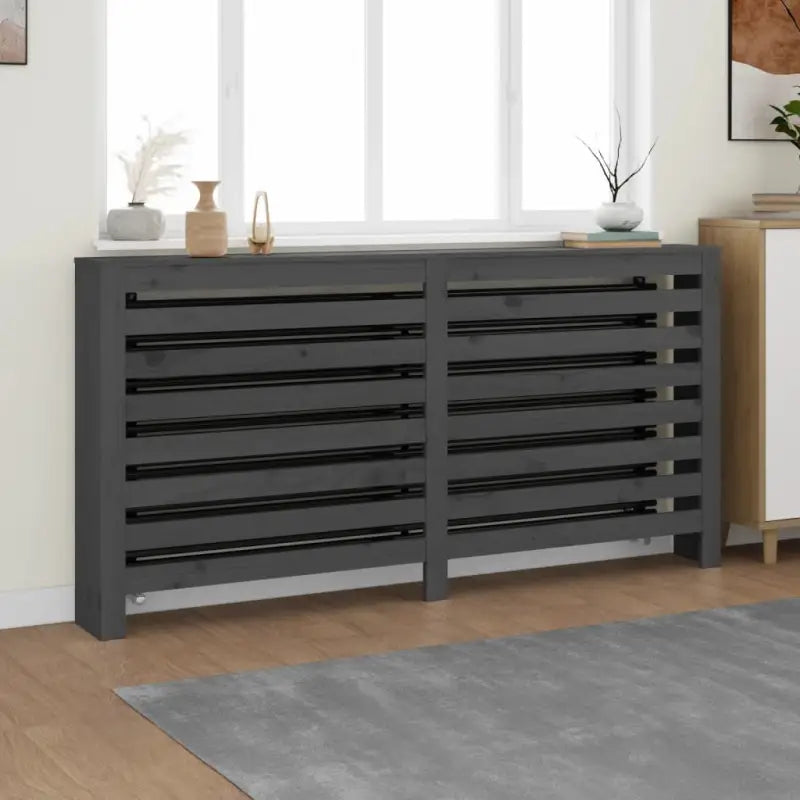 Houten radiatorombouw van massief grenenhout voor decoratie en extra plankruimte - Grijs / 169 x 19 x 84 cm / 1