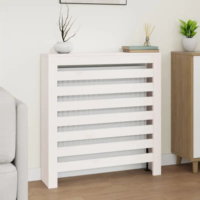 Houten radiatorombouw van massief grenenhout voor decoratie en extra plankruimte - Wit / 79.5 x 19 x 84 cm / 1