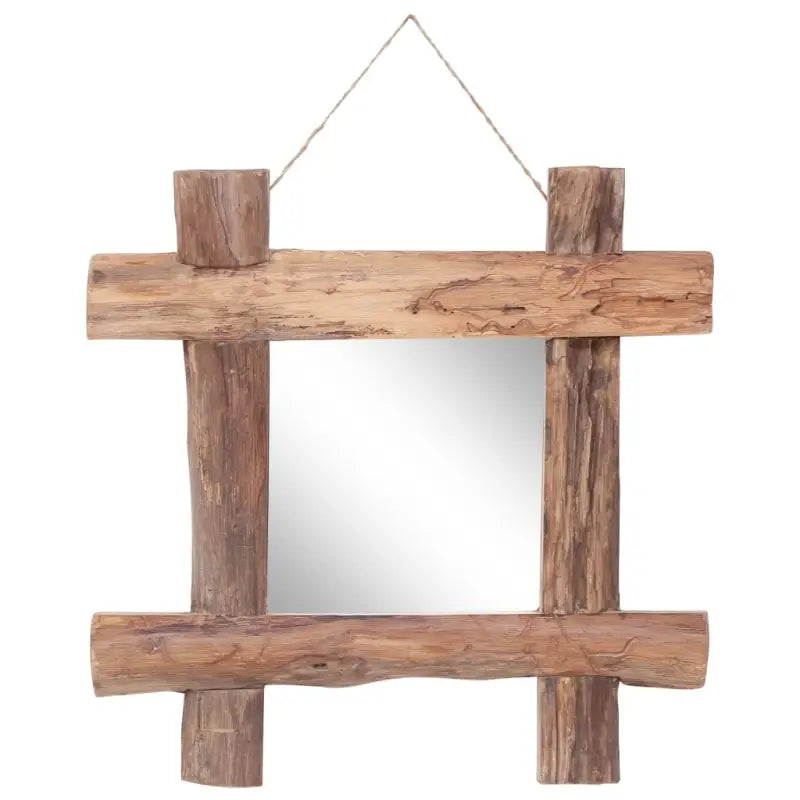Houten spiegel van gerecycled teakhout met verschillende houtsoorten - Bruin / 50 x 5 x 50 cm / 1 - Spiegels