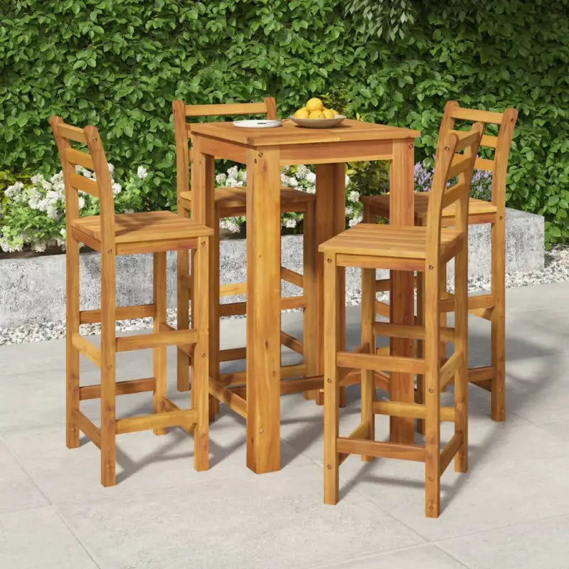Houten tuinbarset met massief acaciahout en stevig tafelblad - 60 cm tafellengte / Barstoelen met rugleuning - Tuinsets