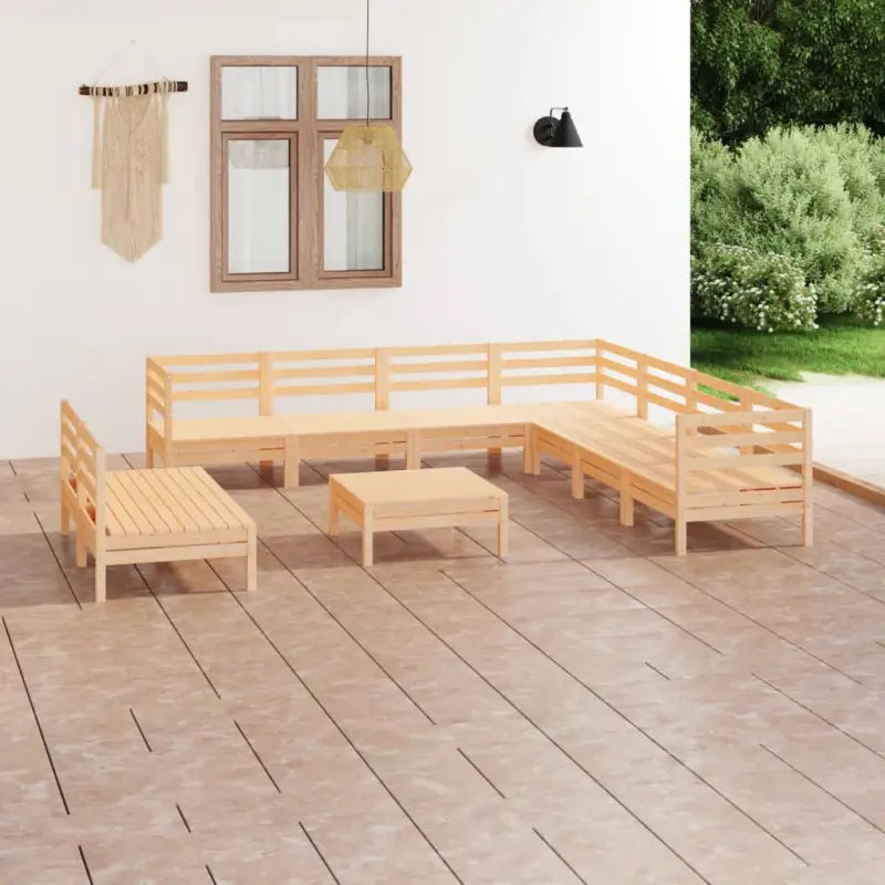 Houten tuinset van massief grenenhout met voetenbank en tafel - Naturel - Tuinsets