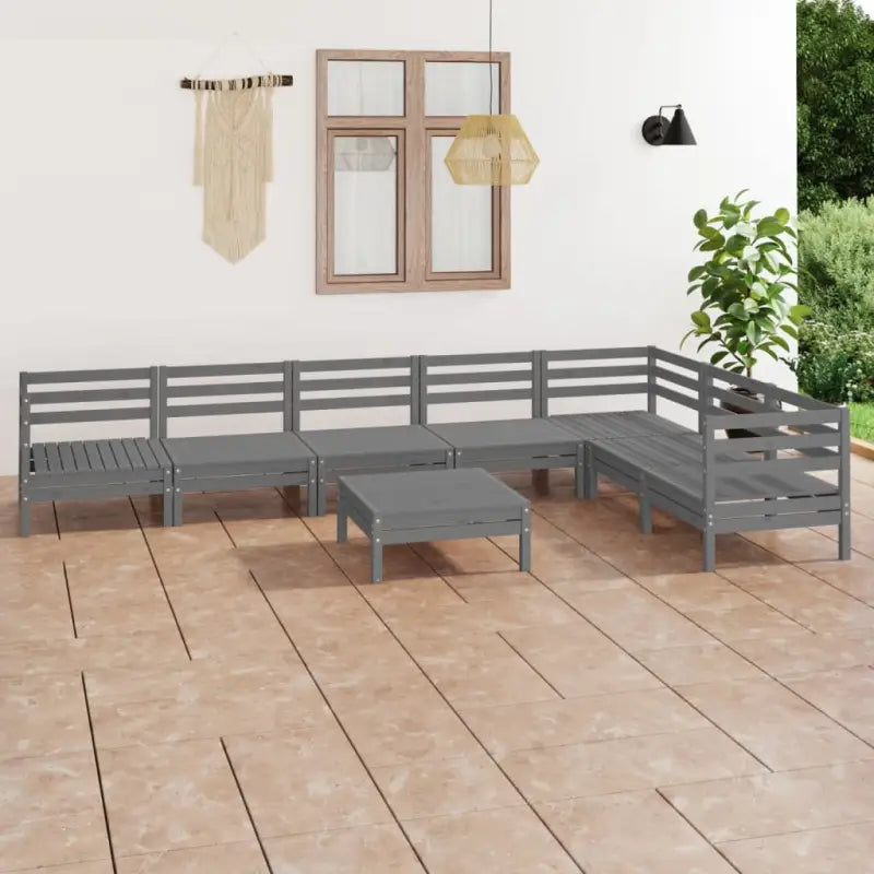 Houten tuinset van massief grenenhout met voetenbank tafel - Grijs - Tuinsets