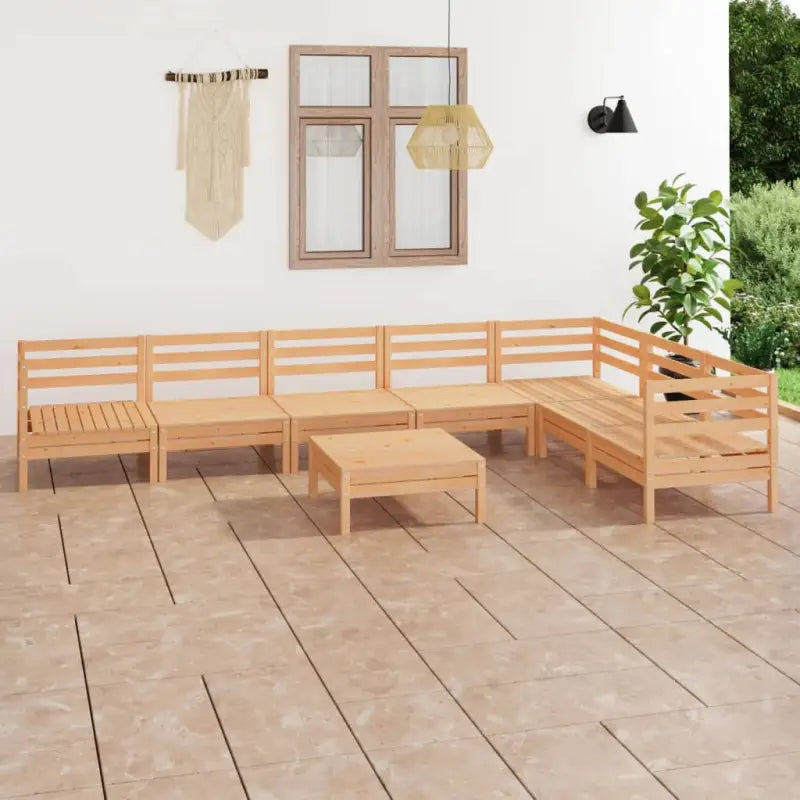 Houten tuinset van massief grenenhout met voetenbank tafel - Naturel - Tuinsets